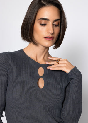 Ribbed knit top with cutouts - gray