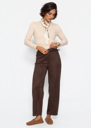 Rib knitting sweater with stand -up collar - beige