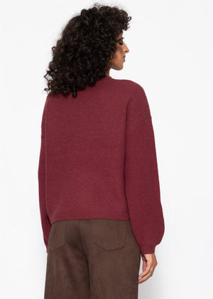 Rippstrickpullover mit hohem V-Ausschnitt - berry