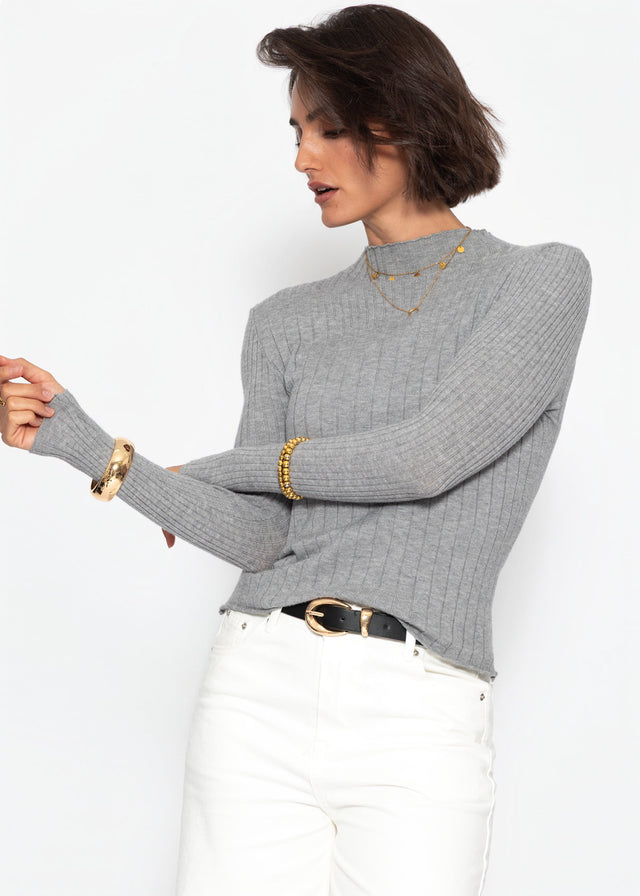 Rippstrickoberteil mit Stehkragen - grau - SASSYCLASSY
