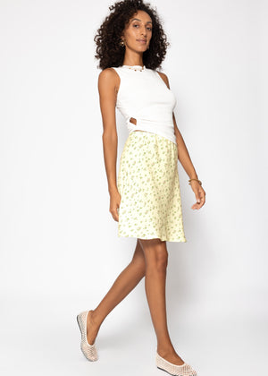 Rock mit floralem Print - buttergelb