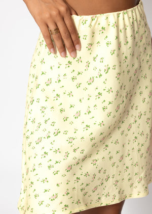 Rock mit floralem Print - buttergelb