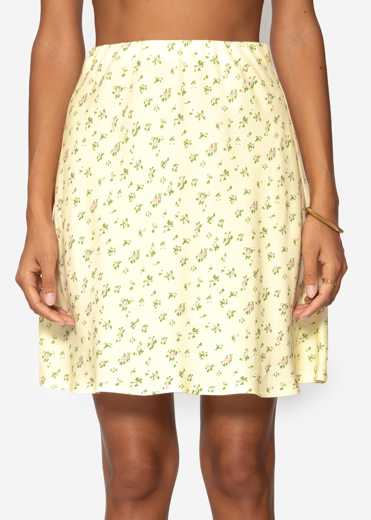 Rock mit floralem Print - buttergelb