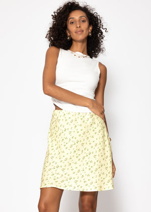 Rock mit floralem Print - buttergelb