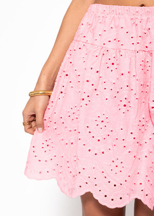 Rock with hole embroidery - pink