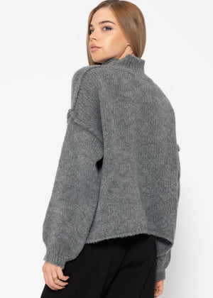 Rollkragenpullover mit Außennähten - dunkelgrau