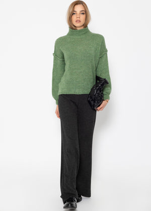 Turtleneck sweater with external seams - sage green