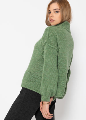 Turtleneck sweater with external seams - sage green