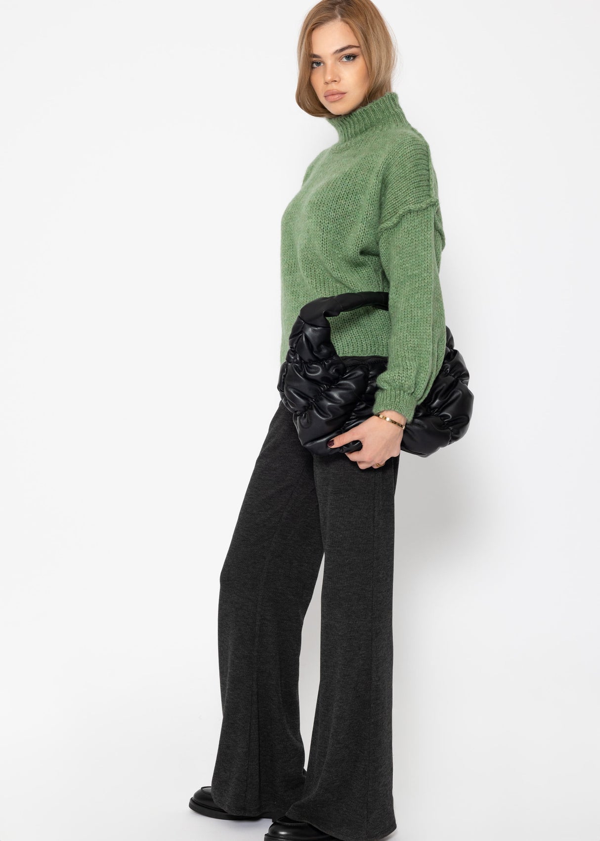 Turtleneck sweater with external seams - sage green