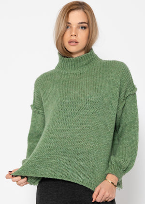Turtleneck sweater with external seams - sage green