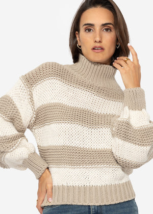 Striped turtleneck sweater - taupe-beige