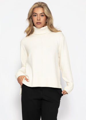Rollkragenpullover mit Ziernaht - offwhite
