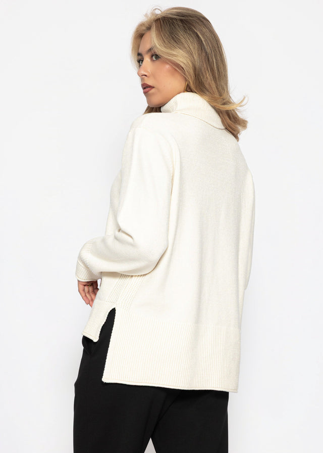 Rollkragenpullover mit Ziernaht - offwhite