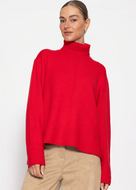Rollkragenpullover mit Ziernaht - rot