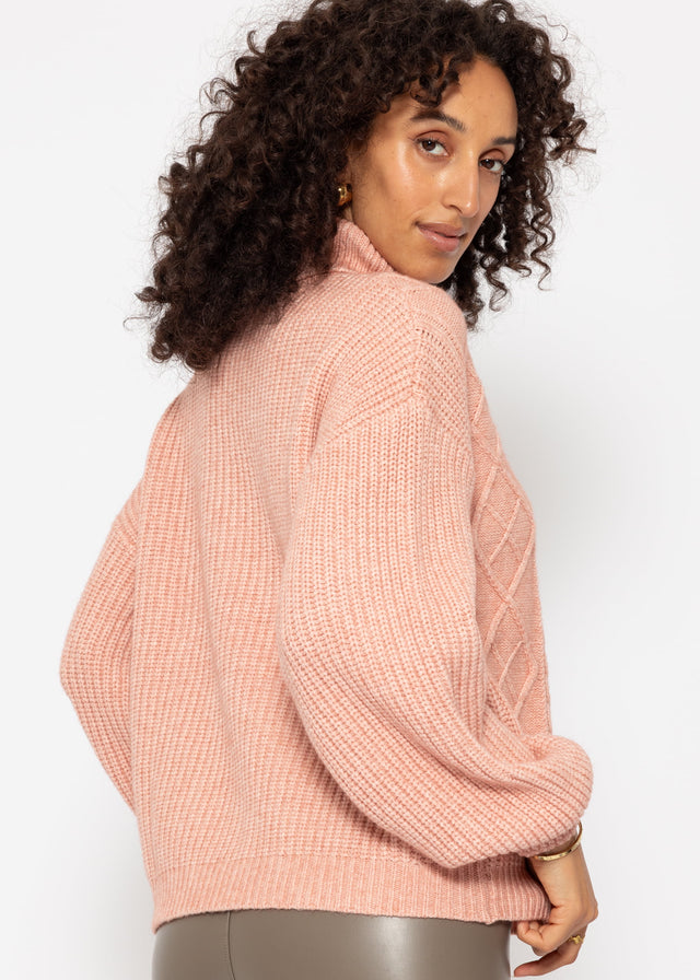 Roll neck jumper with cable knit - rose