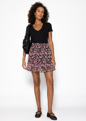 Rüschen skirt with flower print - black