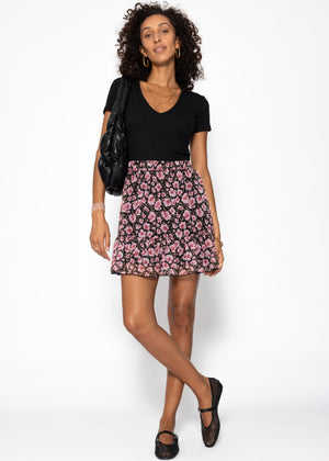 Rüschen skirt with flower print - black
