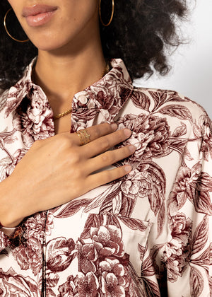 Satin blouse with print - off-white-wine red