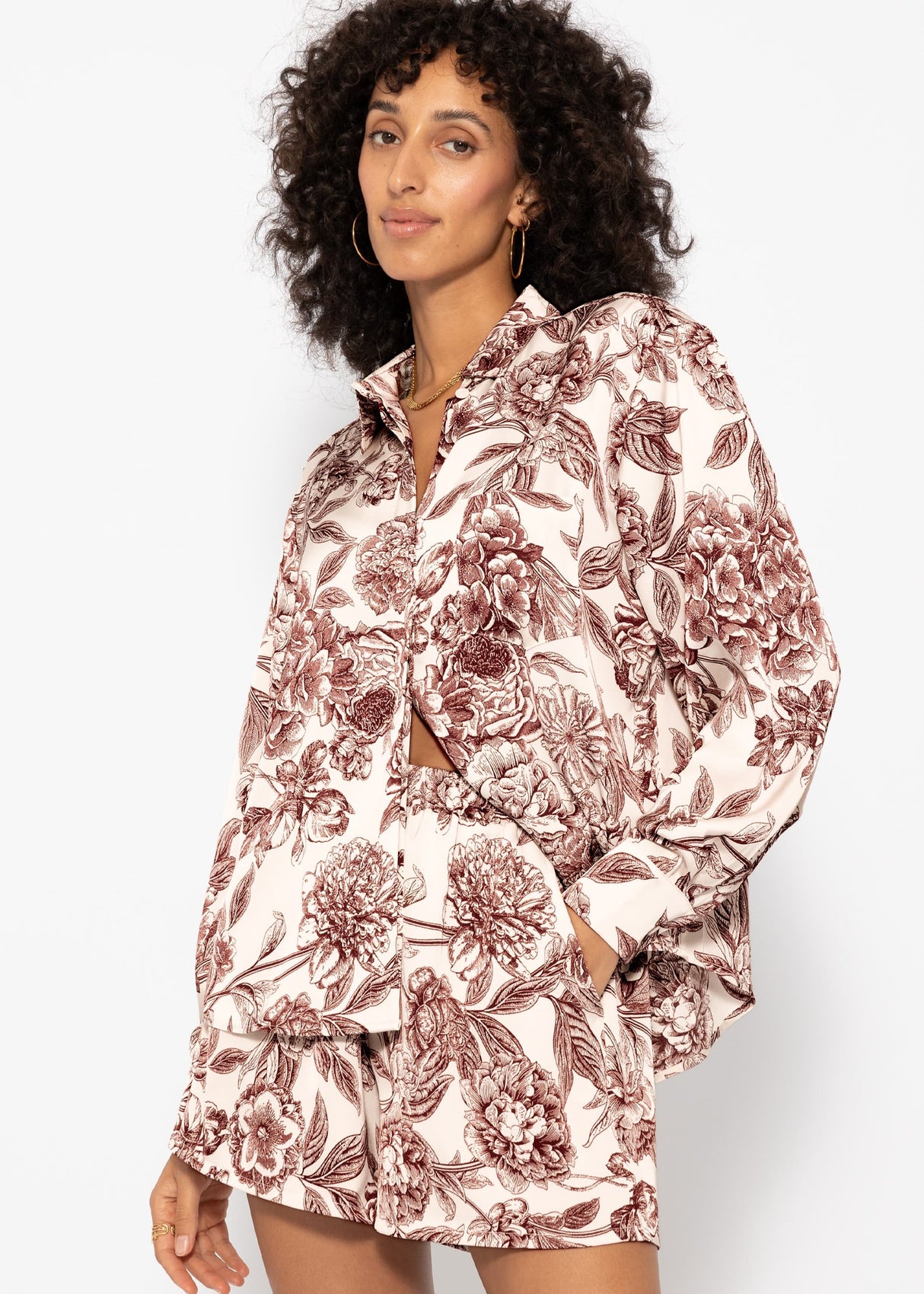 Satin blouse with print - off-white-wine red