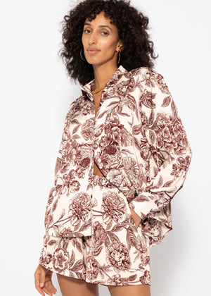 Satin blouse with print - off-white-wine red