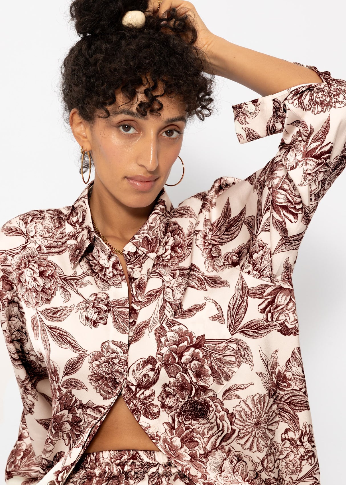 Satin blouse with print - off-white-wine red