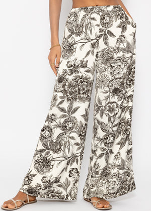 Satin pants with print - off-white-grey