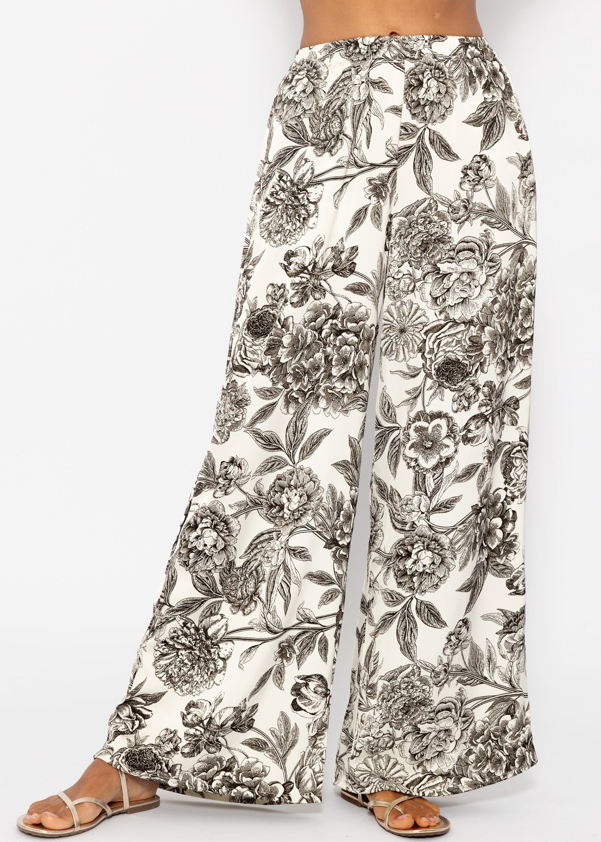 Satin pants with print - off-white-grey