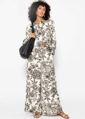 Satin pants with print - off-white-grey