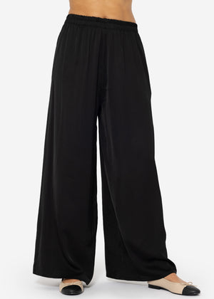 Satin Hose mit weitem Bein - schwarz