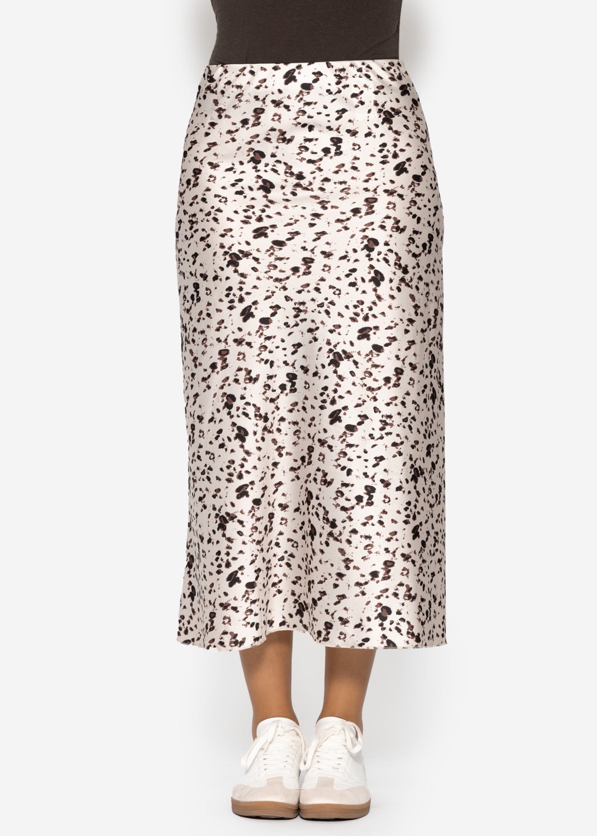 Satin skirt with animal print - beige