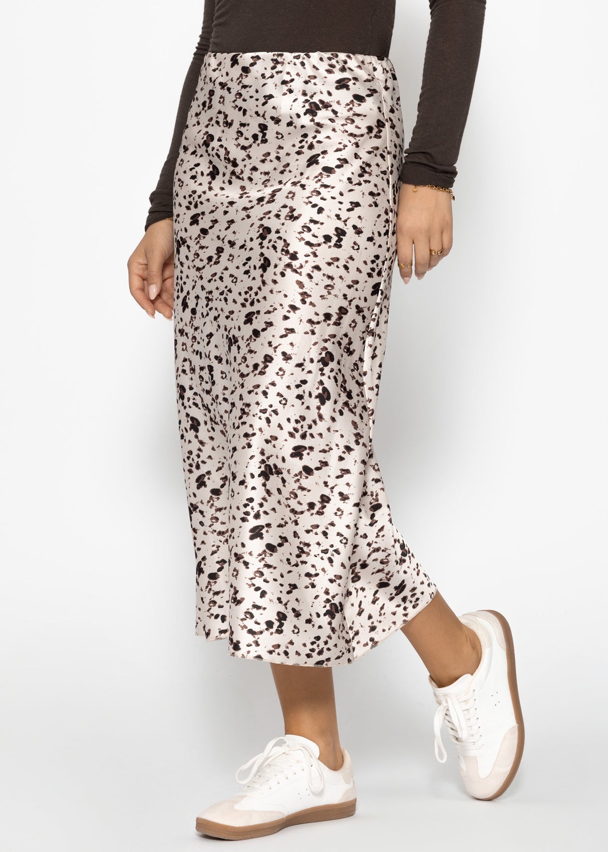 Satin skirt with animal print - beige