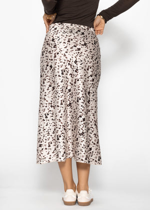 Satin skirt with animal print - beige
