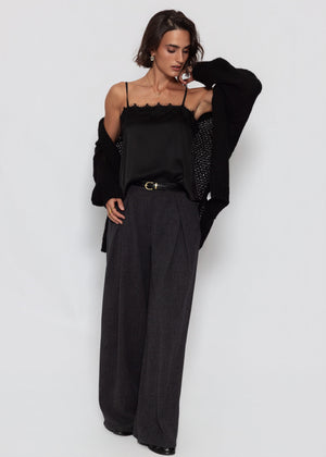 Satin Top mit Spitze - schwarz