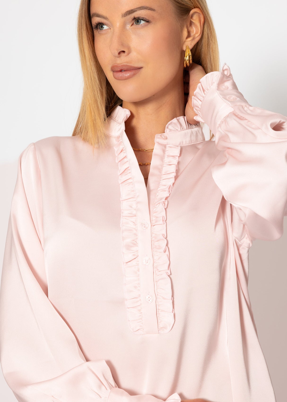Satin blouse with ruffles - pink