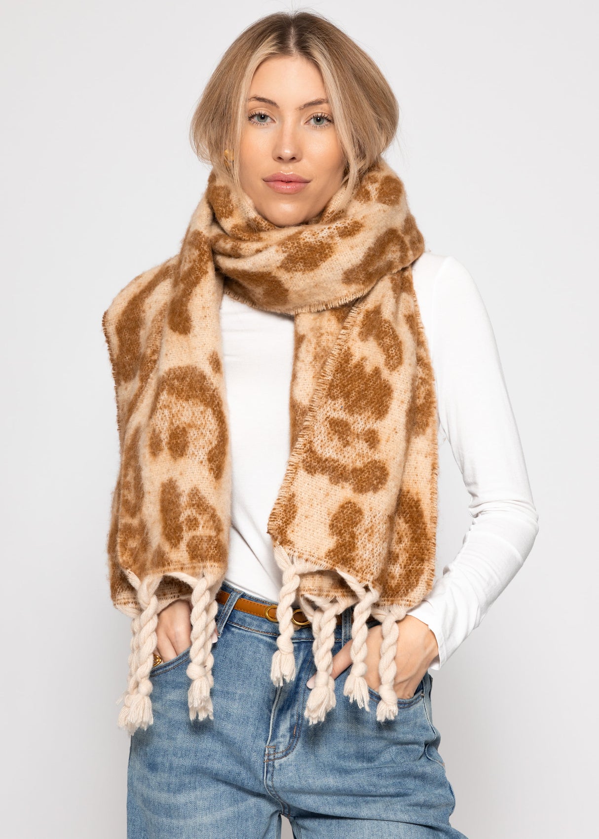 Schal mit Leo-Print - camel