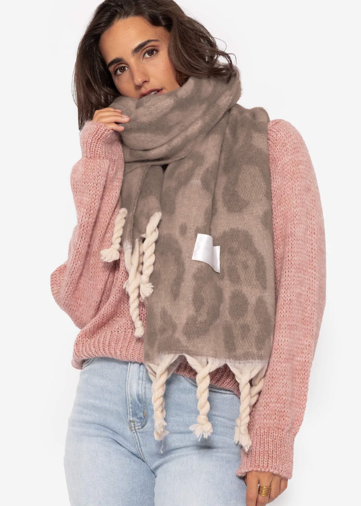 Schal mit Leo-Print - grau