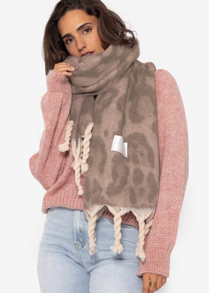 Schal mit Leo-Print - grau