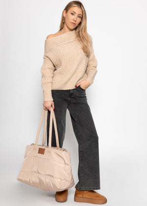 Off-the-shoulder knitted sweater - light beige
