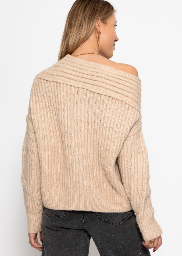 Off-the-shoulder knit jumper - light beige