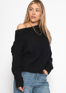 Off-the-shoulder knitted sweater - black