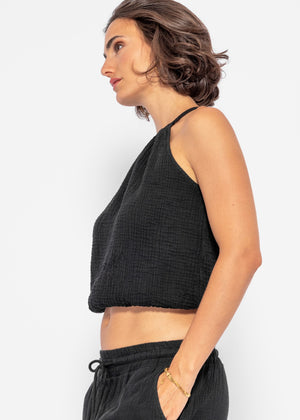 Off-the-shoulder muslin top - black