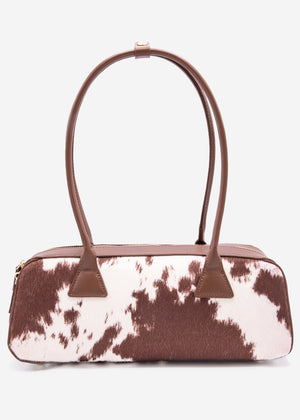 Shoulder bag made of faux leather with cow print - brown