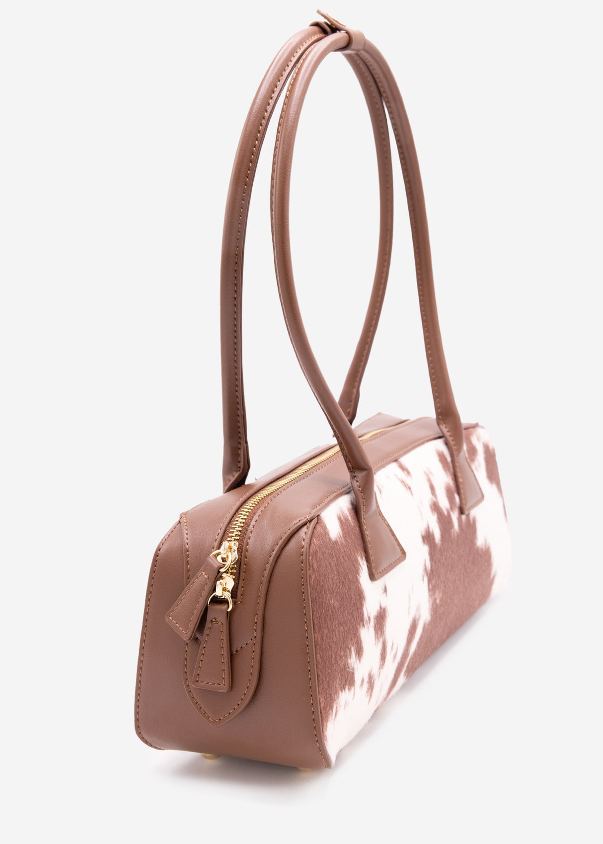 Shoulder bag made of faux leather with cow print - brown