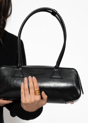 Schultertasche aus Kunstleder - schwarz