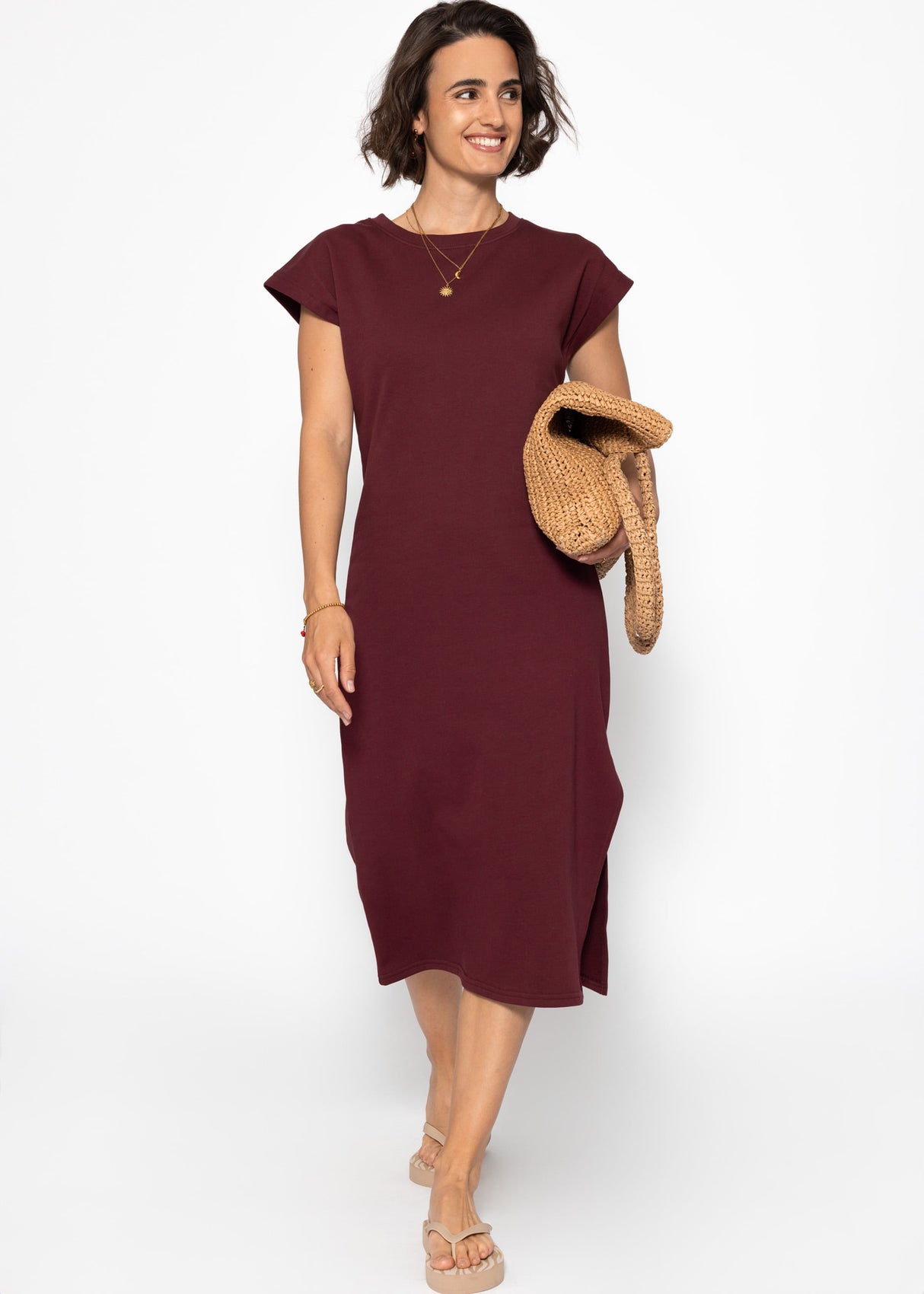 Schweres Sweatkleid mit Schlitz - burgundy