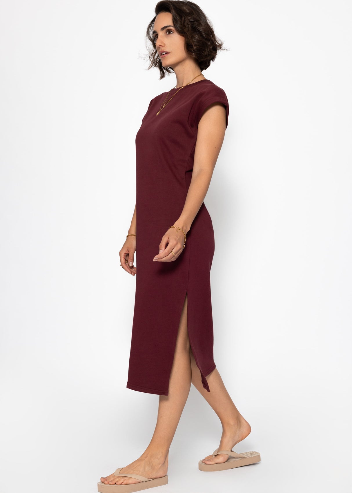Schweres Sweatkleid mit Schlitz - burgundy