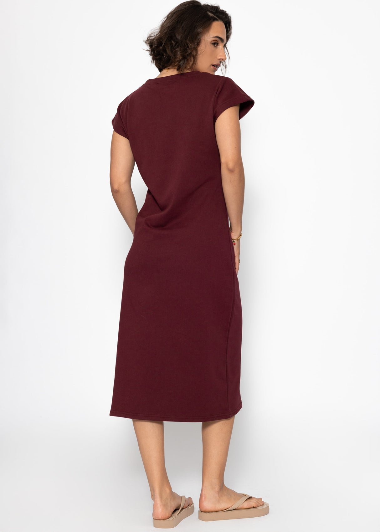 Schweres Sweatkleid mit Schlitz - burgundy