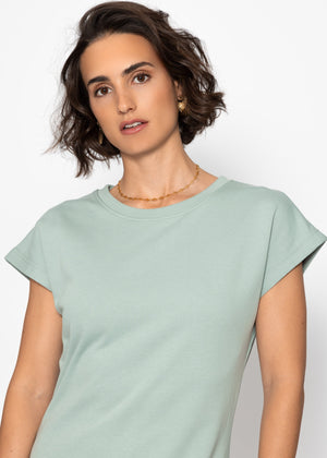 Schweres Sweatkleid mit Schlitz - salbeigrün