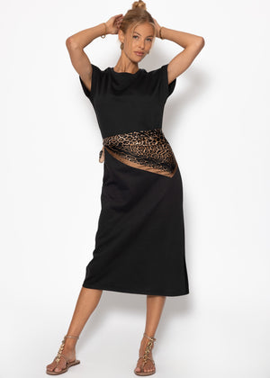 Schweres Sweatkleid mit Schlitz - schwarz
