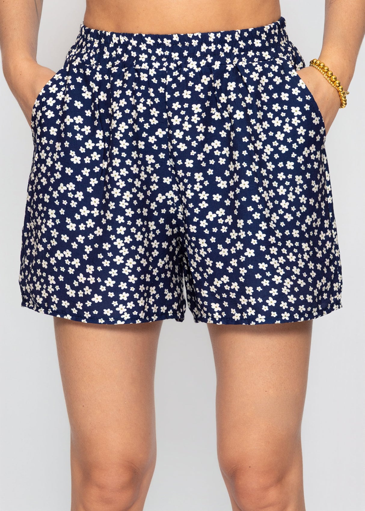 Shorts mit floralem Druck - blau